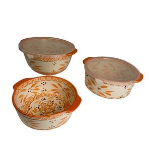 TEMPTATIONS by Tara 5 Set Old World Orange Casserole Dish W/ Plastic Storage Lid